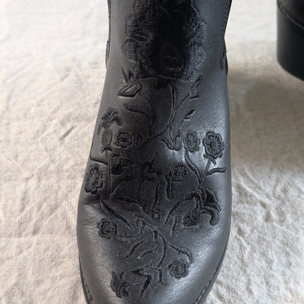 Black Embroidered Ankle Boots - Picture 7 of 11